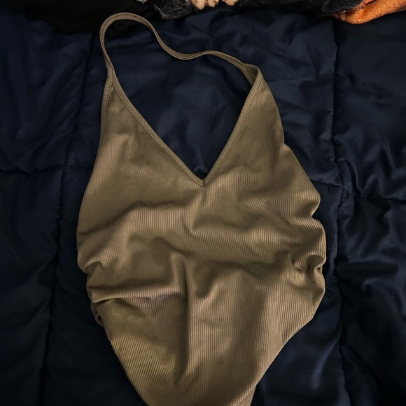 Olive Green Ribbed Bodysuit - Picture 1 of 2